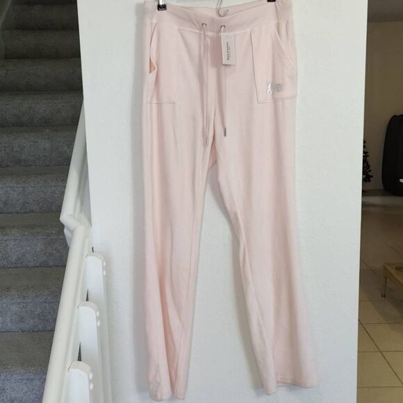 Juicy Couture Pants Womnes Medium Primrose Pink Foil Logo Bootcut Velour - Picture 1 of 13